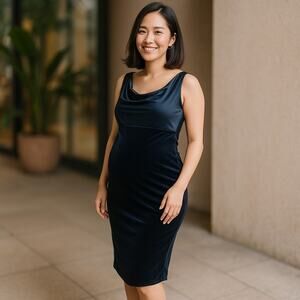 Motherhood Womens Dress Size Medium Maternity Black Velour Sheath Formal Elegant